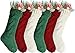 Kunyida 18" Unique Burgundy and Ivory and Green Knitted Christmas Stockings,6 Pack