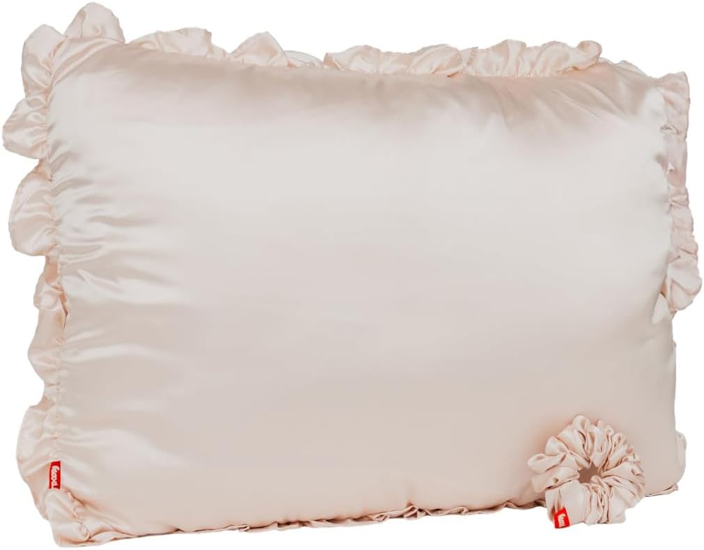 Kaxi Solid Champagne Satin Pillowcase + Sleep Scrunchie/Standard Size with Ruffles