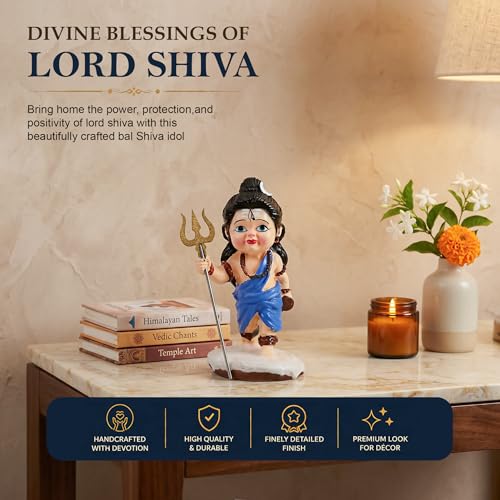 Image of HindCraft Bal Shiva Idol for Home Decor | Mahadev Murti, Shiv Ji Statue with Trishul for Puja Room, Temple Decoration, Spiritual Gift & Mahashivratri Decor
