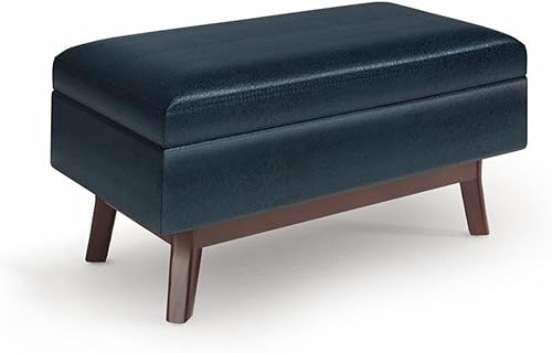 Miniatura 27 de Simpli Home Owen - Taburete rectangular de 48 pulgadas de ancho, con reposapiés de piel sintética para sala, color marrón Sillín café