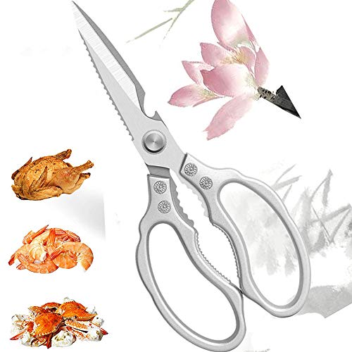 Tijeras de cocina multiusos de acero inoxidable resistentes para cortar pollo, carne, pescado, verduras, barbacoas, frutas, mariscos, tarros abiertos y galletas de nueces y súper afiladas (con