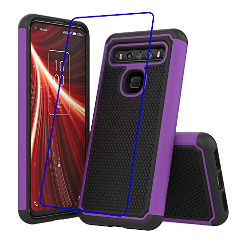 Coverl for TCL 10 5G UW (Verizon) Case with Tempered Glass Screen Protector,Shock Absorption Ultra-Thin Anti-Slip Phone Case for TCL 10 5G UW (Purple)