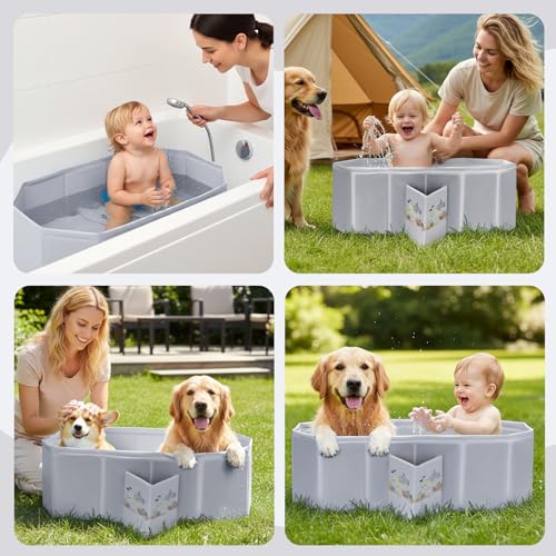 Image of Baby Bathtub for Newborn to Toddlers 1-6 Y, Foldable Infants Babies Bath Tub with Non-Slip Base and Drain Plug, Portable Bathtub for Home Outdoor (Light Grey, 78-45-30CM)