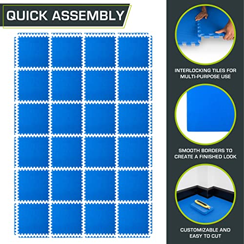 Image of ProsourceFit Weaved Pattern Extra Thick Exercise Puzzle Mat -inch, EVA Foam Interlocking Tiles for Protective, Cushioned Flooring for Home and Gym Equipment; Blue, 96 SQ FT, 24 Tiles