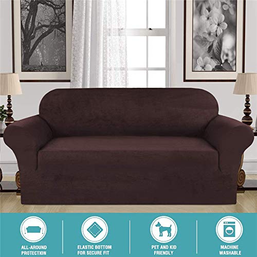 Housse de canapé 4 places velours extensible imperméable 228-292 cm