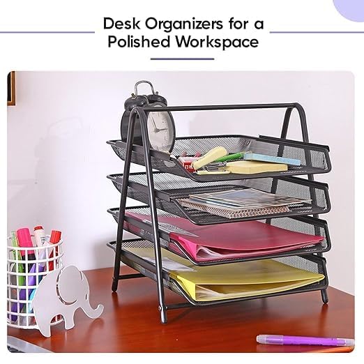 4square 4 Tier Metal Mesh Desk Organizer File Rack Letter Tray A4 Papers Documents Holder Desk Organizer for Office- 30 x 29 x 24.5 cm 1