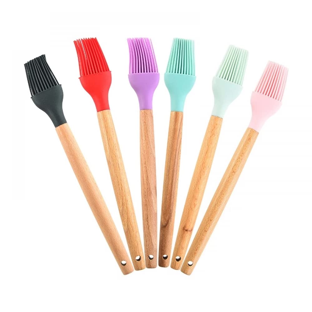 YXSH 6PC Silicone BBQ Pennello da Olio con Manico in Legno Torta Pane Crema Spazzole da Cucina Cottura Barbecue Accessori da Cucina