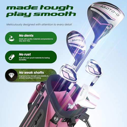 Image of 5 /6 /7 Pieces Kids Golf Clubs Set - Youth Golf Clubs Junior Set Ages 3-14 Includes Stand Bag, 1# Driver, 5# Hybrid, 7#, PW# Irons and Putter Right /Left Hand for Boys Girls