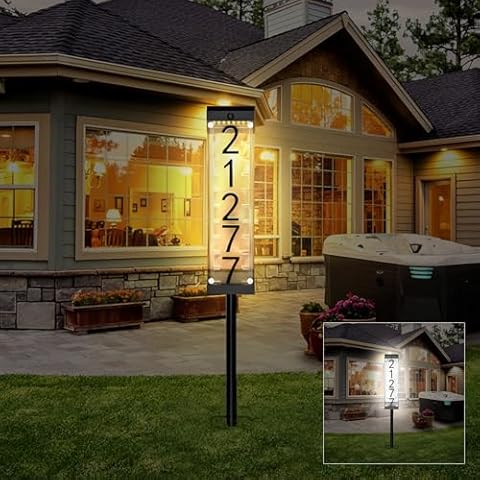 ZWJBSGY Solar Address Sign - 3D Acrylic LED House Numbers for Outside Light Up House Number Sign for Outdoor Yard Street Door Home Cover