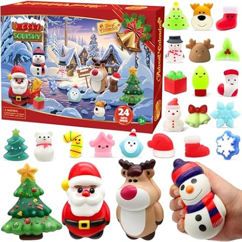 LEASEN Christmas Advent Calendar 2024 with 4 Cute Jumbo and 20 Mochi Squishy Assorted Toys, 24 Days Countdown Calendar, Xmas Stocking Stuffers Gifts for Thanksgiving Boys Girls Christmas Party Favor Cover