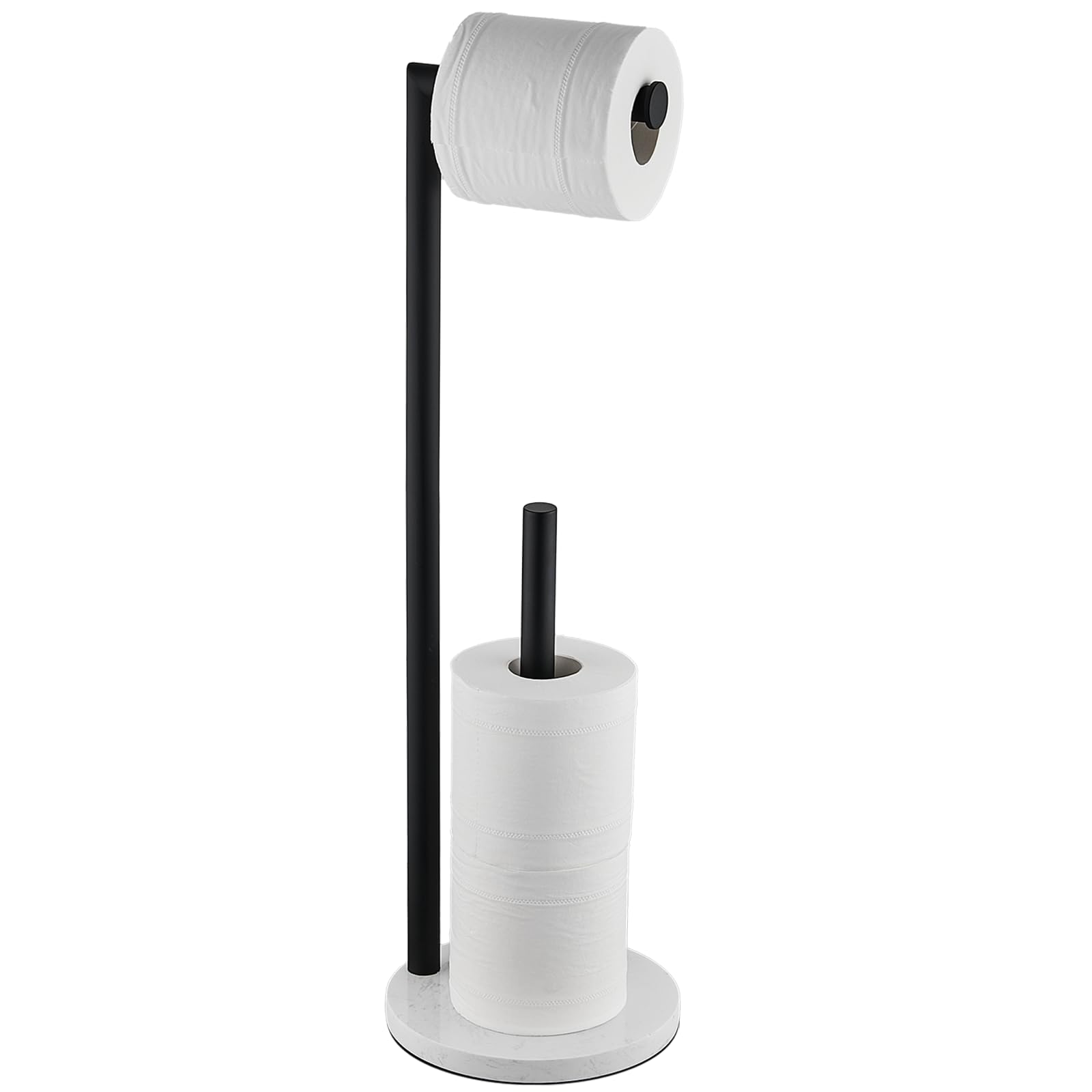 Hoooh Matte Black Toilet Paper Holder Stand with Marble Base & Reserve