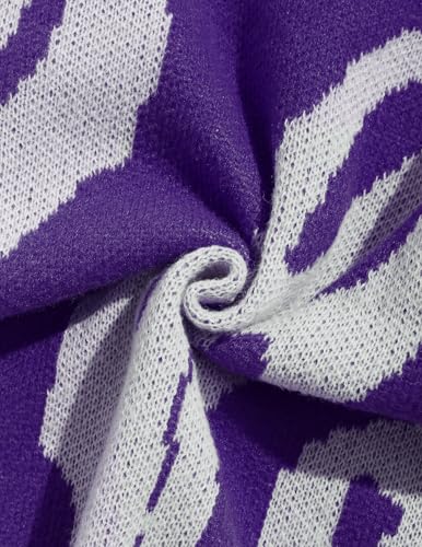 ZAFUL for Men Loose Knit Sweater Oversized Graphic Y2K Pullover Sweater Unisex Crewneck Casual Halloween Pullover Sweater Tops Purple M4