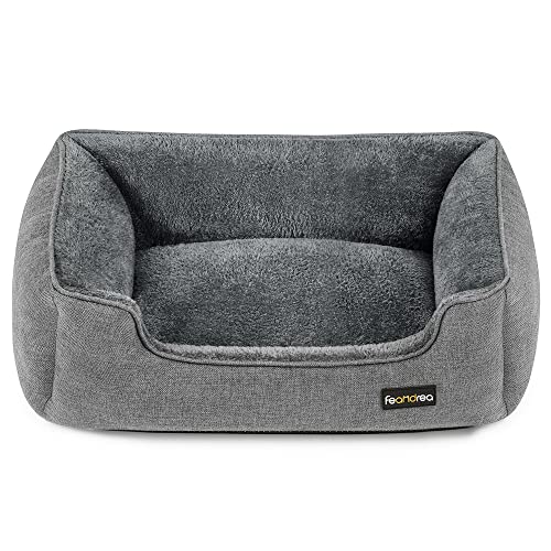 Feandrea Cuccia per Cani, Lettino per Animali in Simil Lino, Bordi Rialzati, Fondo Antiscivolo, Copertura Sfoderabile per Lavaggio, Taglia L per Cane Medio, 90 x 75 x 25 cm, Grigio Chiaro PGW11GG