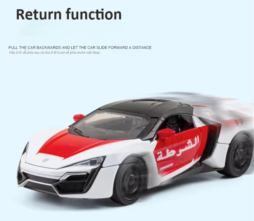 Image of 1:32 Scale LYKAN HYPERSPORT Dubai Police Toy Car | Metal Pullback Diecast Car for Kids with Openable Doors, Sound, Light Effects Toy for Car Enthusiasts (Color As Per Available), Multicolor