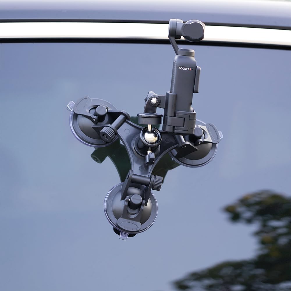 NEEWER Support De Voiture à Triple Ventouse Compatible Avec Les Caméras Insta360 X5 X4 GoPro DJI OSMO 360, Kit De Montage Rapide Pour Pare-brise Extérieur Avec Perche D'extension 2 En 1, Perche