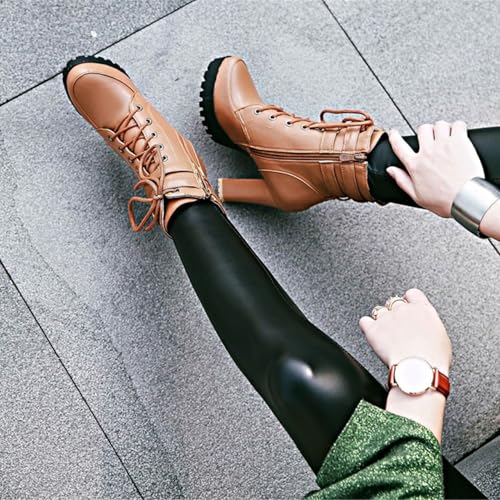 Image of FOREADA Goth Platform Heel Combat Boots Women Pearl Lace Victorian Booties