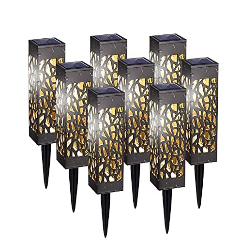 8 Pièces Lampe Solaire de Jardin, IP65 Blanc Chaud Decorative Étanche Luminaire Solaire pour Pelouse, Cour, Terrasse, Patio, Allée [Classe énergétique A++]