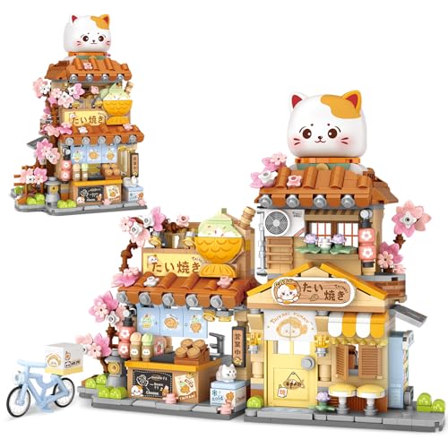 Image of Japanese Street View Taiyaki Shop Mini Building Blocks for Girls 6-12, MOC Creative Building Toys Cute Panda Building Set, Simulation Architecture Construction Toy, Gift Idea for Kids Adults (923 PCS)