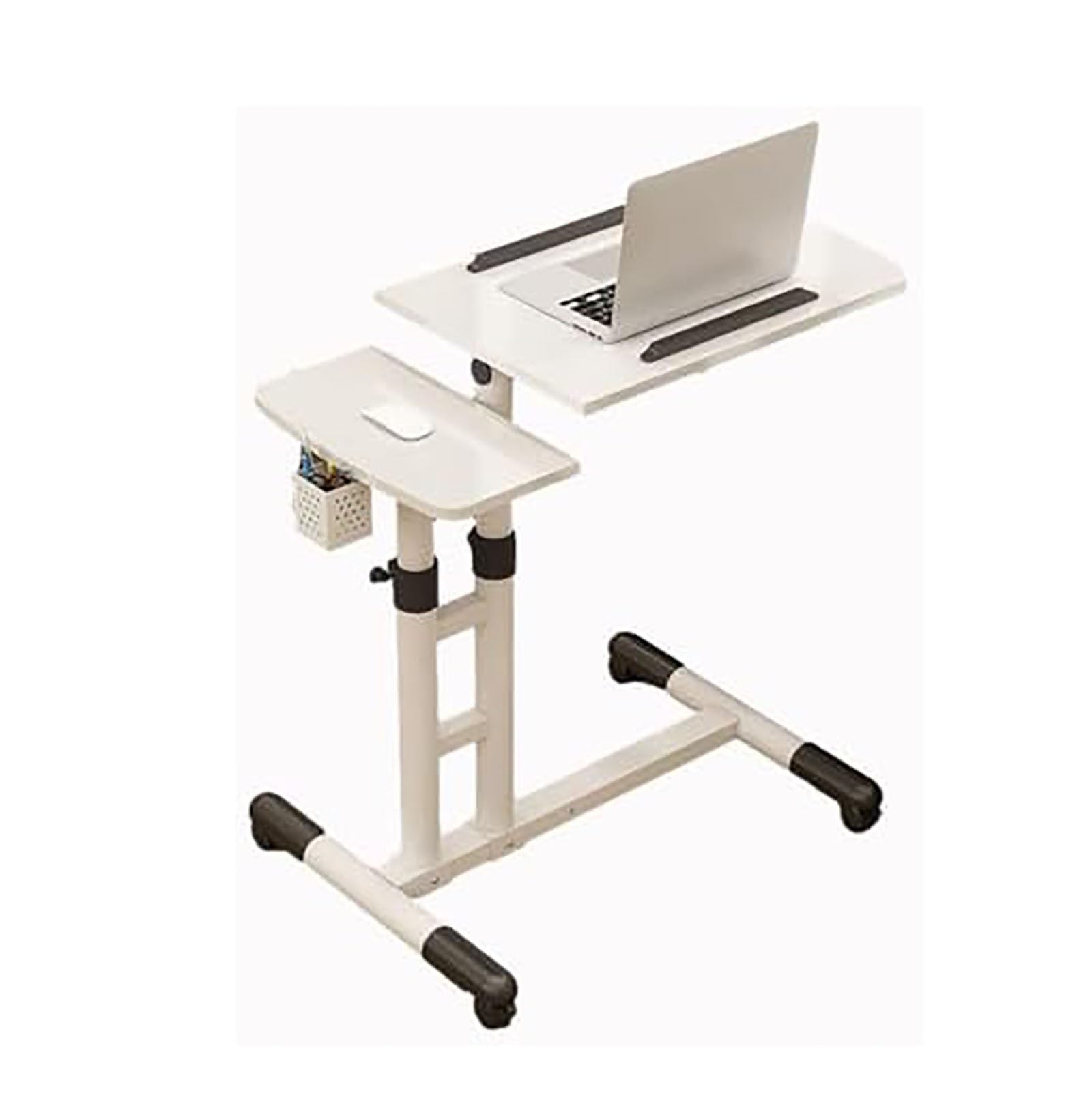 Regulowany stolik przyłóżkowy, wózek na laptopa z odchylanym blatem i kółkami, mobilne biurko stojące do biura domowego, gabinetu, czytelni, szpitala, sypialni(White)