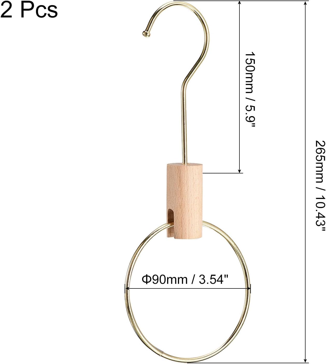 Home and Garden Parts 2Pcs 3.5 Inch Scarf Ring Hanger Circle Scarf Organizer 15cm Length Hook Gold #CN/251024/04780