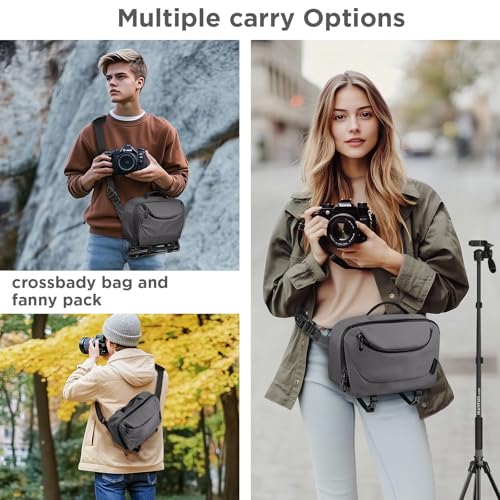 Image of TAAOKA Camera Sling Bag,Travel Waterproof Camera Case with Tripod Holder,DSLR /SLR /Mirrorless Small Camera Bags Crossbody for photographers (Grey)