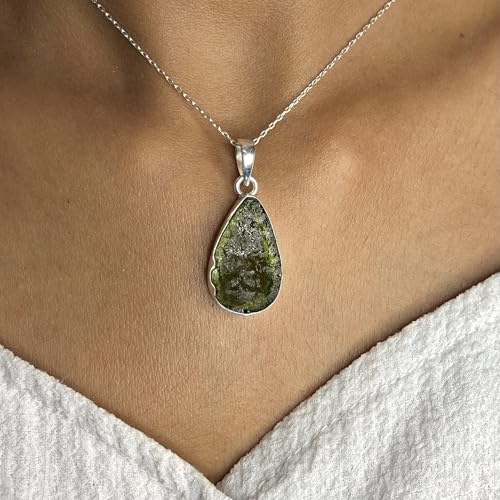 Genuine Moldavite Gemstone Pendant, 925 Sterling Silver Handmade Women's Pendant, Certified Genuine Moldavite Crystal Pendant2