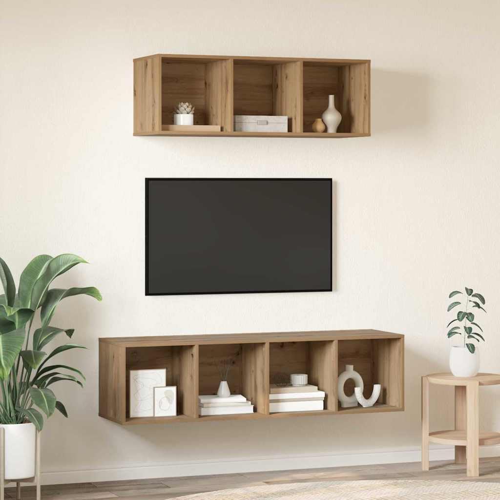 TV-Schrankset Wandmontiert 2-teilig, Artisan-Eiche Holzwerkstoff, Modernes Media-Center für Wohnzimmer, 37x37x142,5 cm