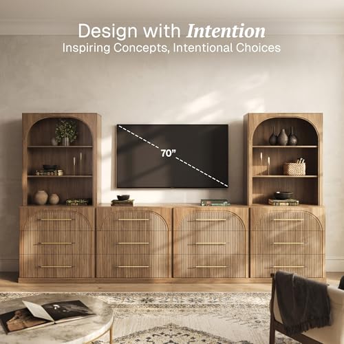 Image of BELLEZE Jagger 130 inch Wall Unit 6-Piece Modular TV Stand - Camel