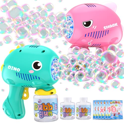 TnLoji 2 Pack Bubble Gun Machine for Kids, Automatic Light Up Bubble Blower with 2 Bottles 10 Bags Refill Solution, 10 Holes Bubble Guns Blaster for...