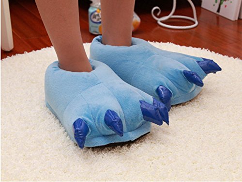 Pantufas fofas de animais de pelúcia para adultos, felpudas, quentes, para casa, Azul, Large
