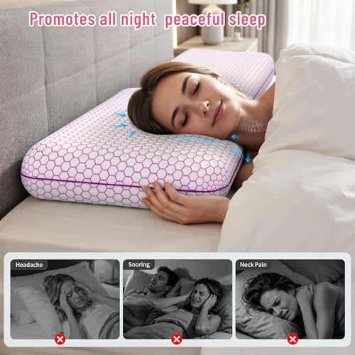 Image of CushyOasis Memory Foam Pillows for Side, Back and Stomach Sleepers, Set of 2, Bed Pillow with Washable Cover and Breathable Mesh, Bed Pillow for Sleeping (Pink,Queen Size)