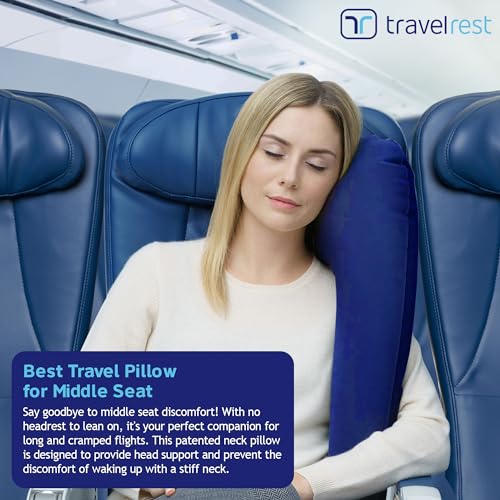 Travelrest-Ultimate-Travel-Pillow-Neck-Pillow-Airplane-Seat-Car-Auto-Bus-Train-Office-Napping-Camping-Wheelchairs-Rolls-Up-Small-Blue