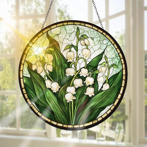 Pavemlo Maiglöckchen Buntglas Sonnenfänger Fensterschmuck hängend Blumen Handgefertigter Sonnenfänger als Dekoration für Garten Fenster Innen- und Außenbereich Weihnachten Party 20 x 20 cm