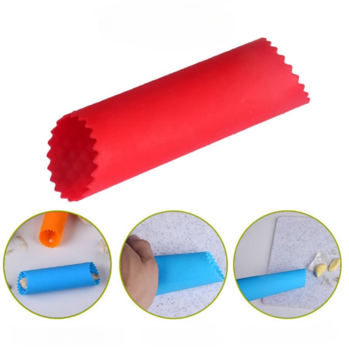 4 unidades de pelador de ajos, rodillo removedor de piel, fácil y rápido de pelar dientes de ajo con rodillo de tubo de silicona, herramienta de cocina para pelar ajo (rojo, 2 unidades, 5