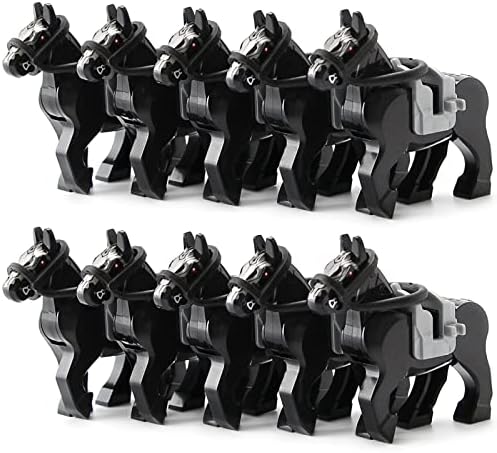 Feleph Black War Horses Set 10PCS Animals Building Block Toys Ranch Farm Medieval Knight Accessories Compatible with Major Brands