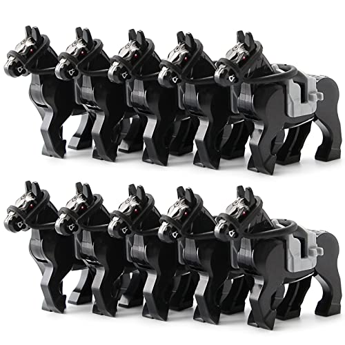 Feleph Black War Horses Set 10Pcs Animals Building Block Toys Ranch Farm Medieval Knight Accessories Compatible With Major Brands #TOP2