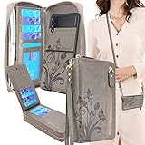 Lacass Compatible with Samsung Galaxy Z Flip 3 Flip3 5G UW Case Crossbody Dual Zipper Detachable Mag