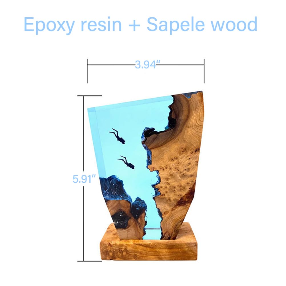 Marine Statue Dekoration Lampe 3D Epoxidharz Ozean Taucher Nachtlicht mit USB Kabel mit Holzsockel für Heim Büro Deko Weihnachten Geburtstag Geschenke,15 * 10