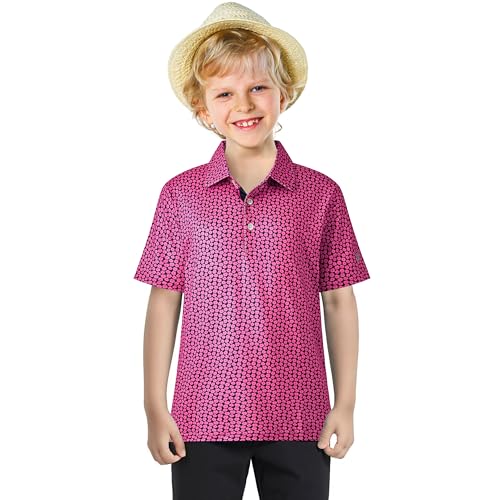 Image of Boys Polo Shirt Short Sleeve Performance Dry Fit Stretch Funny Print Active Casual Collared Golf Shirts for Boy
