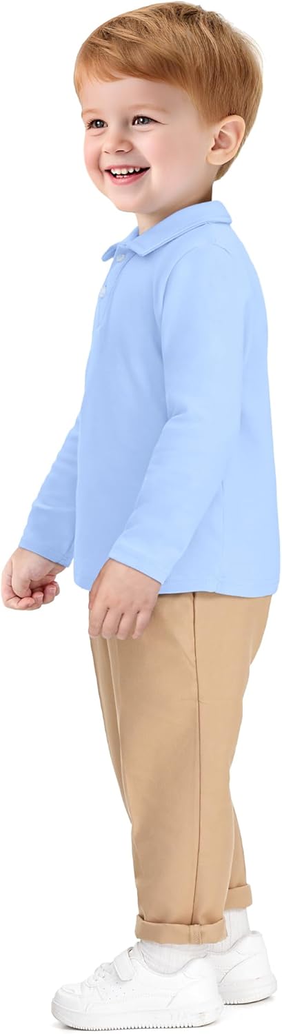 Toddler Boys Long Sleeve Polo Shirts School Uniform Dress Shirt Size18M-5T - Image 2