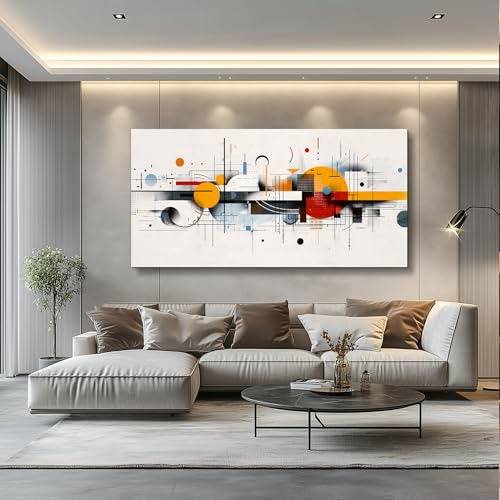 KELIYUAN Abstract Geometry Print Red Yellow Blue Minimalist Art Home Decor Abstract Modern Art Canvas Print Suitable For Living Room Bathroom Bedroom Wall Decor Can Be Hung Directly 20x40 Inches