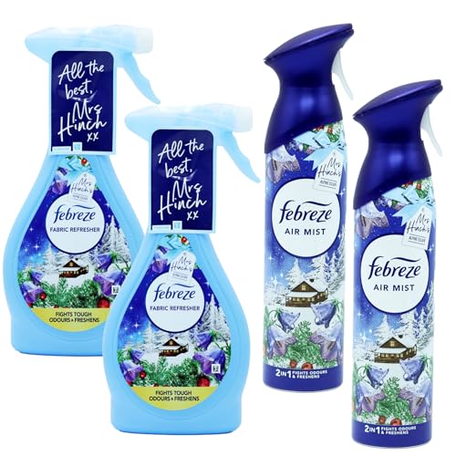 Febreze Mrs Hinch's Alpine Escape Bundle – Air Mist 185ml x 2 & Fabric Freshener 500ml x 2
