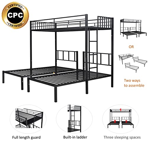 Harper & Bright Designs Twin Over Twin Bunk Beds For 3, Triple Bunk Bed, Metal Triple Bunk Bed With Guardrails For Kids, Teens, Boys, Girls (Black) #TOP25