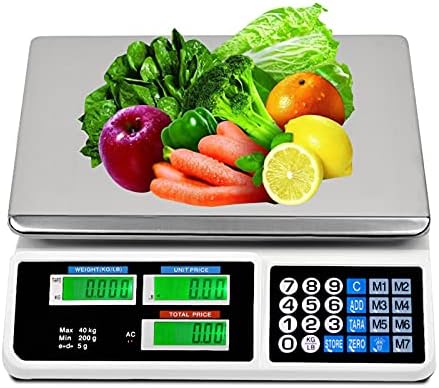 DEARCOOL Digital Commercial Price Scale, 88LB/40KG Electronic Price Computing Scale, Commercial Food Meat Fruit Weight Scale with LCD Display, Stainless Steel Platform