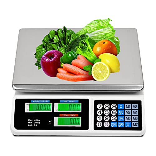Dearcool Digital Commercial Price Scale, 88Lb/40Kg Electronic Price Computing Scale, Commercial Food Meat Fruit Weight Scale With Lcd Display, Stainless Steel Platform #TOP20