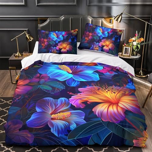Housse de couette respirant contre la chaleur parure lit fleurs 140x200cm douce