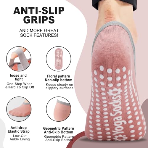 Image of 3 /6 Pairs Pilates Socks for Women,Grip Yoga Socks Non Slip for US Sizes 6.5-10