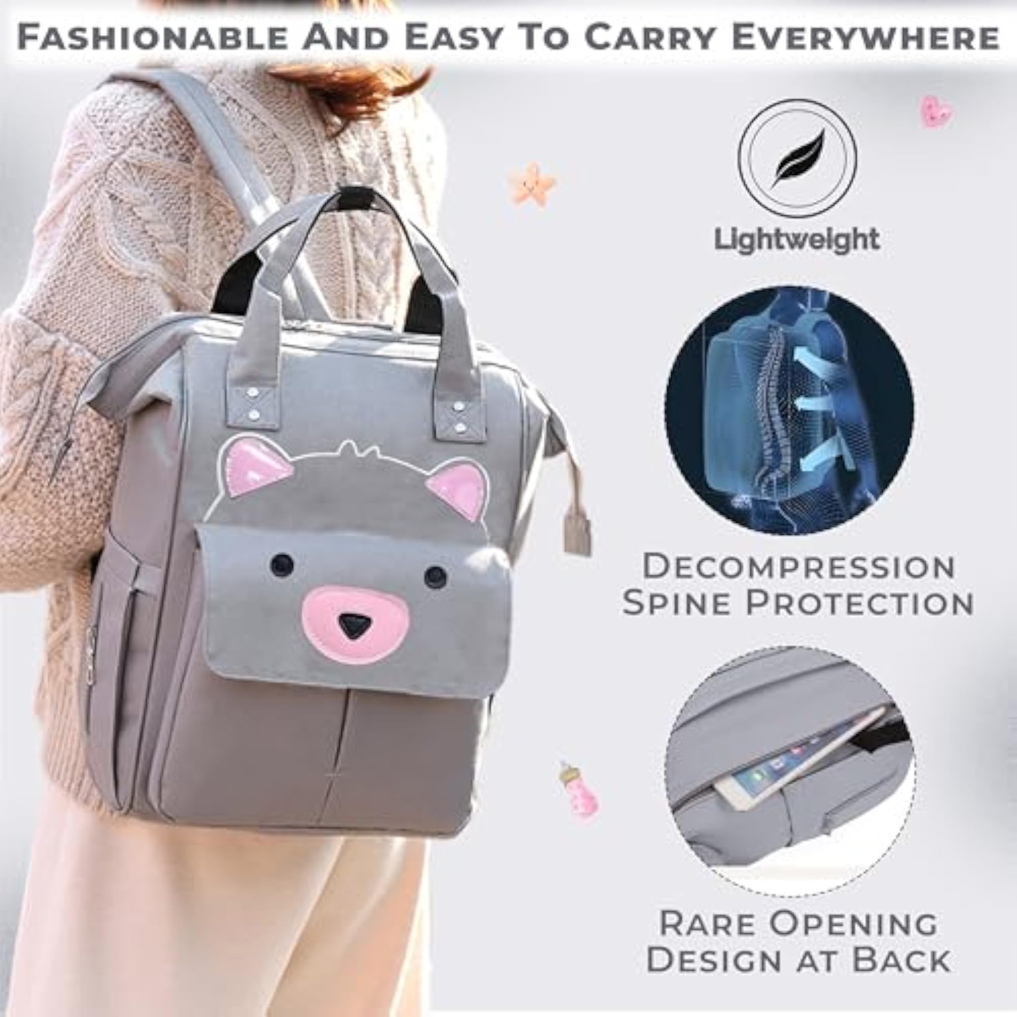 Stylish Diaper Bag for New Mothers, Grey
