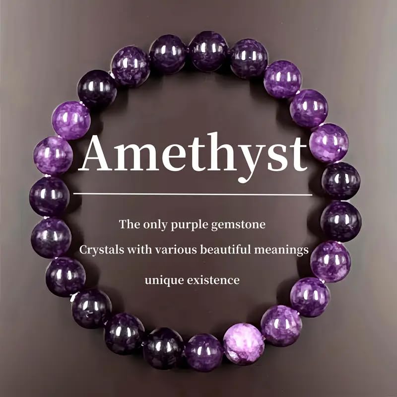 1pc Amethyst Crystal Bracelet, Handcrafted Purple Gemstone,Unisex,Gift for Friends, Daily Wear Solid Unscented Format2
