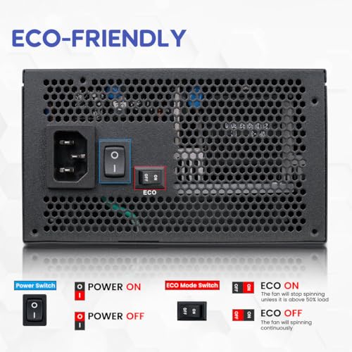 Image of Vetroo 850W Power Supply Dual PCIe 5.1 ATX 3.1 Ready, 80 Plus Gold Full Modular, Quiet Operation with 120mm FDB Fan, 10-Year Warranty - Black
